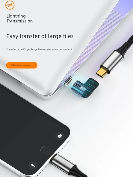 USB OTG Manyetik Adaptör - TYPE-C Erkek - Dişi [U Şekilli Dirsek Set] USB4 40Gbps/8K 60Hz/PD140W - 2