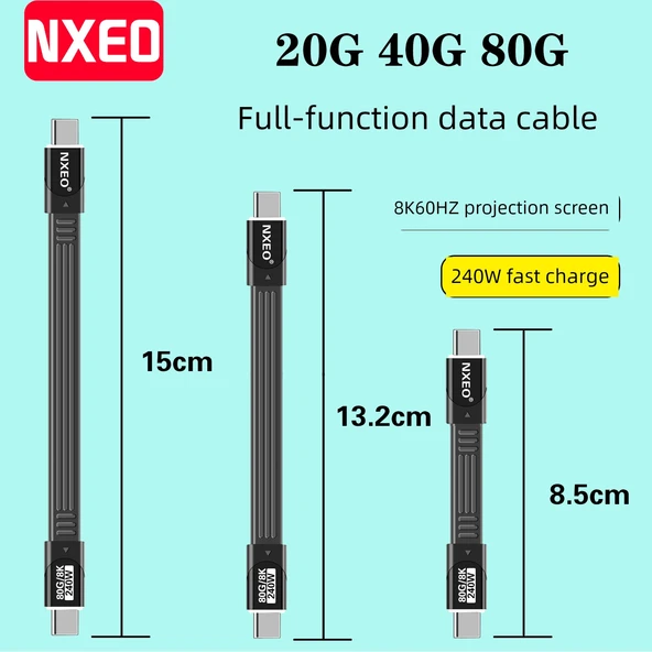 Çift Başlıklı Type-C 40G Data Kablosu USB 3.2 Gen 2 - Siyah - 13.2cm - 11