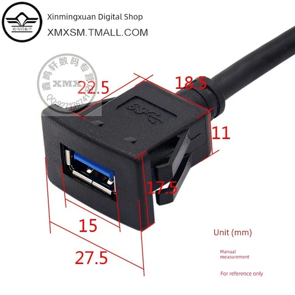 USB 3.0 Uzatma Kablosu - Panel Montajlı - 1 Metre - Siyah - 7