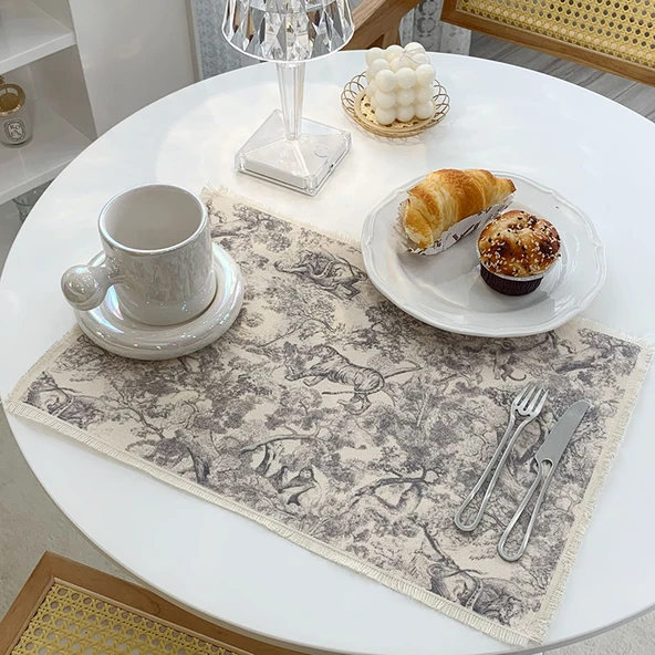 Pamuklu Keten Restoran Masa Matı - Gri - 53cm x 37cm