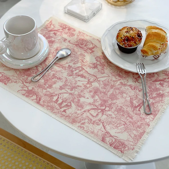 Pamuklu Keten Restoran Masa Matı - Şeftali Pembe - 53cm x 37cm