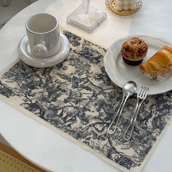 Pamuklu Keten Restoran Masa Matı - Siyah - 43cm x 29cm