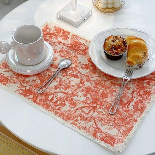 Pamuklu Keten Restoran Masa Matı - Turuncu - 53cm x 37cm