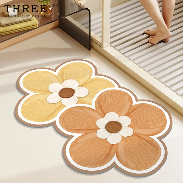 Çiçek Desenli Banyo Paspası - 40x60cm - Tam Açan Çiçekler
