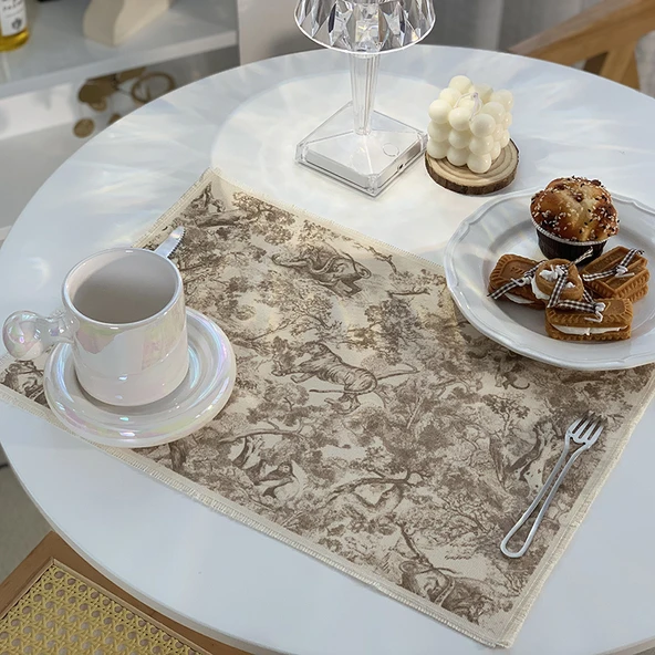 Pamuklu Keten Restoran Masa Matı - Altın Sarısı - 53cm x 37cm