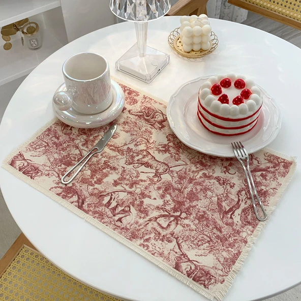 Pamuklu Keten Restoran Masa Matı - Kırmızı - 43cm x 29cm