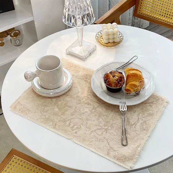Pamuklu Keten Restoran Masa Matı - Krem - 53cm x 37cm