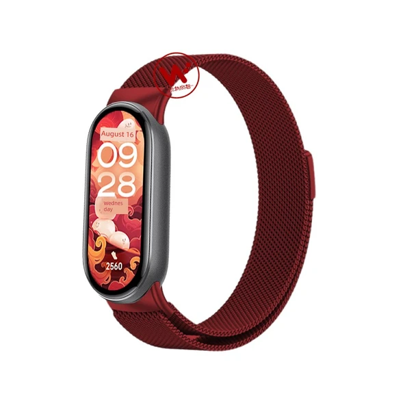 Xiaomi Mi Band 9 Şampanya Kiraz Tozu Milanese Manyetik Kordon + 2 Adet HD Film - 8