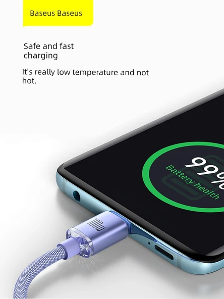 100W USB-C - USB-C Şarj Kablosu - Mor 1.2m Çift C Portlu - 5