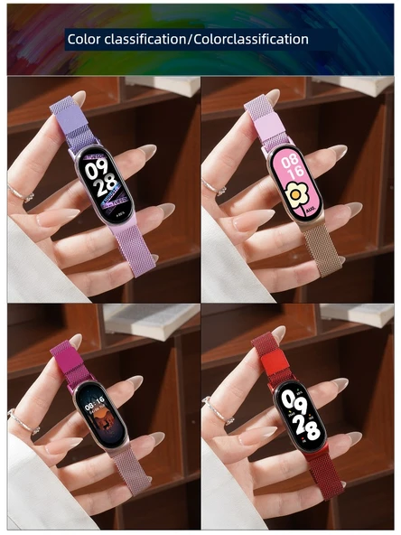 Xiaomi Mi Band 9 Şampanya Kiraz Tozu Milanese Manyetik Kordon + 2 Adet HD Film - 5