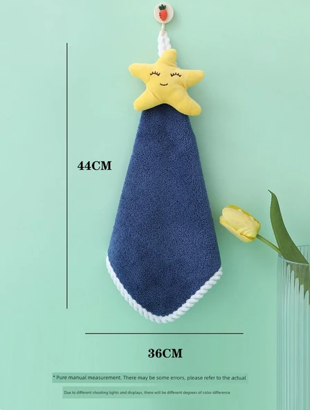Çizgi Film Desenli Asılabilir Süper Emici El Havlusu - Uçsuz Mavi/Buz Mavi (2'li Paket) - 10