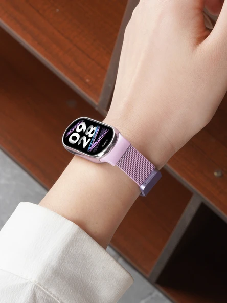 Xiaomi Mi Band 9 Şampanya Kiraz Tozu Milanese Manyetik Kordon + 2 Adet HD Film - 3