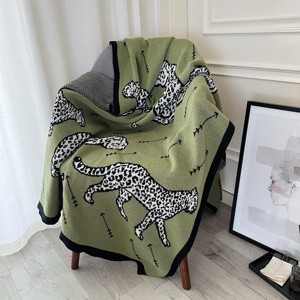 Retro Yeşil Örgü Yatak Örtüsü/Koltuk Şalı - 100cm x 150cm