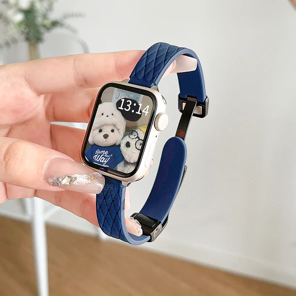 Huawei FIT2 (Vitality/Fashion/Elegant) Uyumlu Kapitone Silikon Manyetik Kordon - Gece Yarısı Mavisi