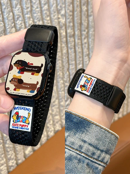 Apple Watch 41mm Siyah iwatch7/8/9 için Örgü Manyetik Kordon - 6