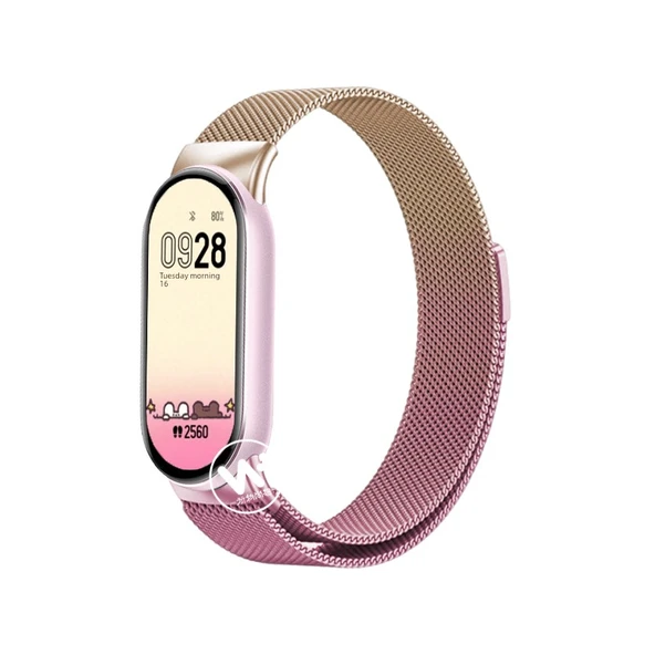 Xiaomi Mi Band 9 Şampanya Kiraz Tozu Milanese Manyetik Kordon + 2 Adet HD Film