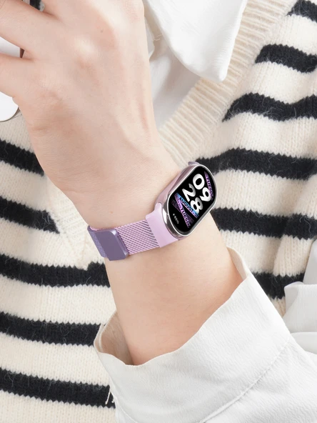 Xiaomi Mi Band 9 Şampanya Kiraz Tozu Milanese Manyetik Kordon + 2 Adet HD Film - 4