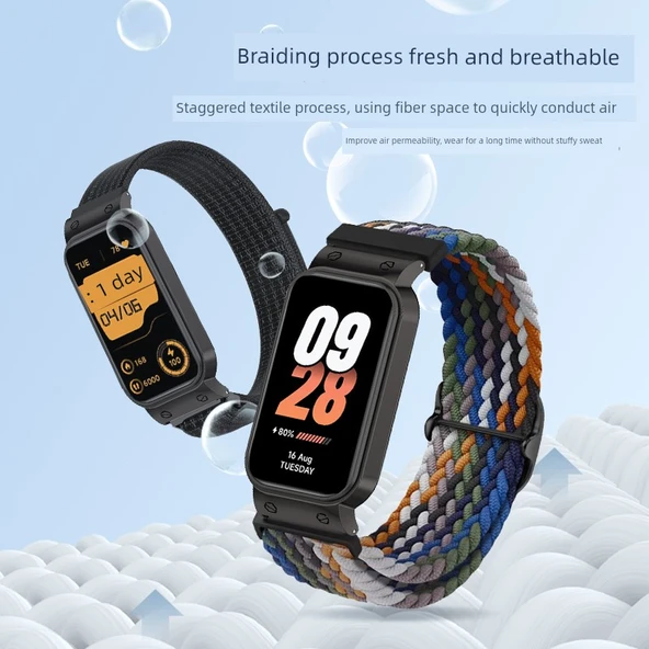 Xiaomi Bileklik 8 Active Dokuma Kordon - Yedi Renk [Nylon, Gümüş Çerçeve] - 6