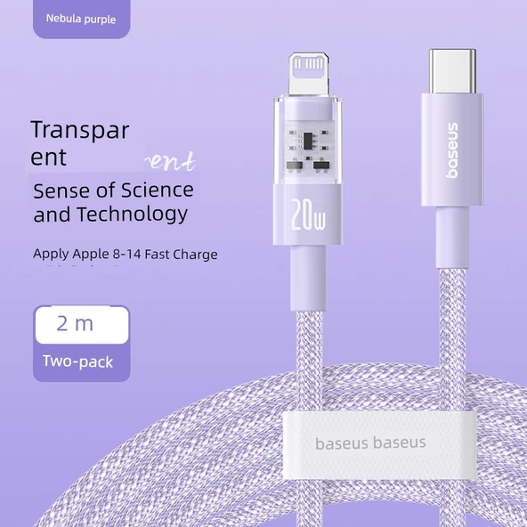USB-C - Lightning Hızlı Şarj Kablosu - Nebula Mor 2m (PD20W)