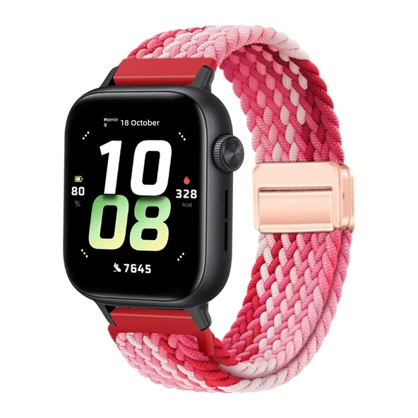 Honor Watch 5 Çilek Kırmızısı Manyetik Örgü Kordon - Siyah Konnektör