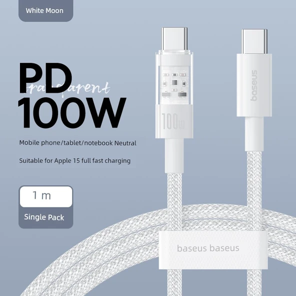 USB-C - Lightning Hızlı Şarj Kablosu - Haoyue Beyaz 1m (Çift C Ağızlı, 100W)