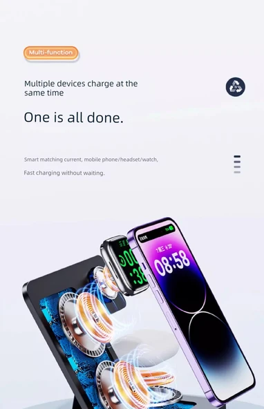 3'ü 1 Arada Kablosuz Şarj Aleti - Apple Watch iPhone MagSafe - 22W - Beyaz - 11