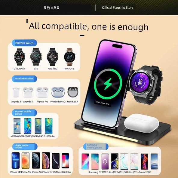 3'ü 1 Arada Kablosuz Şarj Aleti - Apple Watch iPhone MagSafe - 22W - Siyah - 3