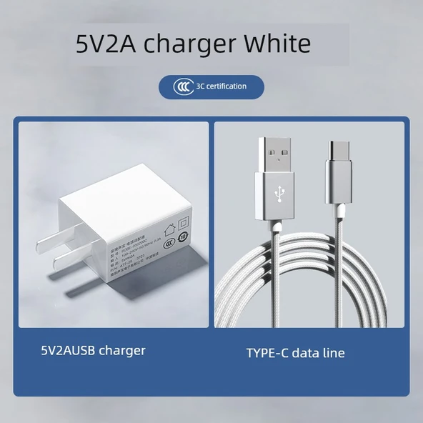 1m Gümüş Type-C Şarj Kablosu + 5V2A Şarj Başlığı