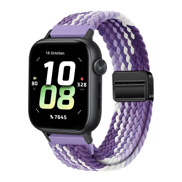 Honor Watch 5 Üzüm Moru Manyetik Örgü Kordon - Siyah Konnektör