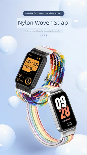 Xiaomi Bileklik 8 Active Dokuma Kordon - Yedi Renk [Nylon, Gümüş Çerçeve] - 7