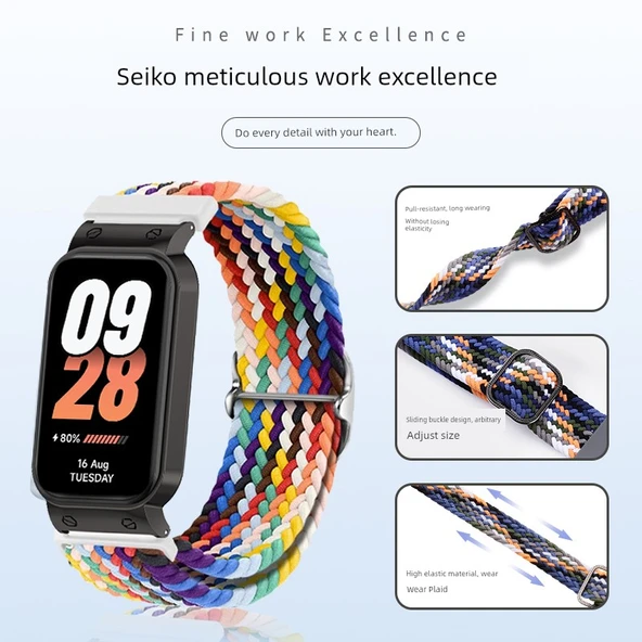 Xiaomi Bileklik 8 Active Dokuma Kordon - Yedi Renk [Nylon, Gümüş Çerçeve] - 4