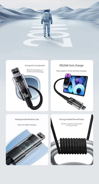 USB-C - Lightning Hızlı Şarj Kablosu - Haoyue Beyaz 1m (Çift C Ağızlı, 100W) - 7