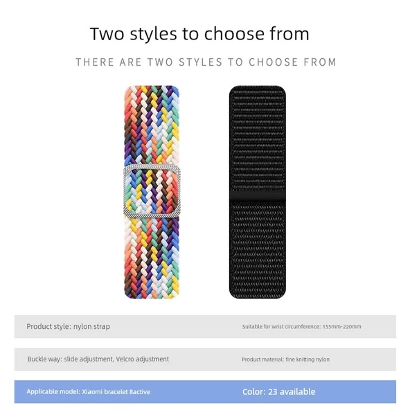 Xiaomi Bileklik 8 Active Dokuma Kordon - Yedi Renk [Nylon, Gümüş Çerçeve] - 3