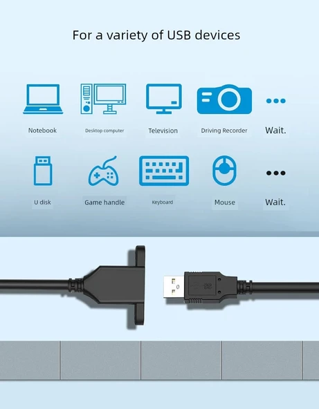 USB 2.0 Uzatma Kablosu - 0.3m - Sağ Köşe Erkek Dişi Yarım Kaplı - 8