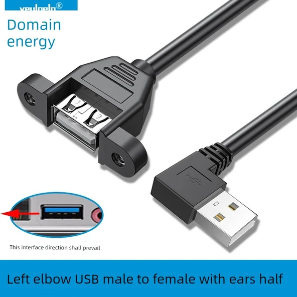 USB 2.0 Uzatma Kablosu - 0.3m - Sol Köşe Erkek Dişi Yarım Kaplı