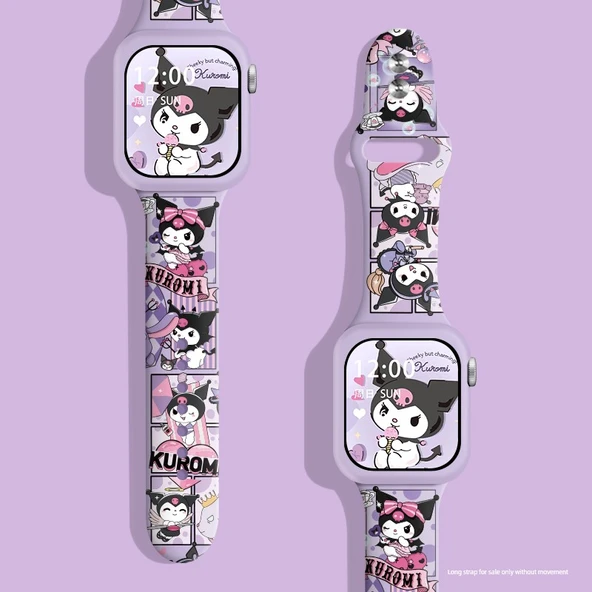 Sevimli Çizgi Desenli Silikon Apple Watch Kordonu - iwatch 4/5/6/SE [40mm] - Patchwork Culomi + Mor Kılıf