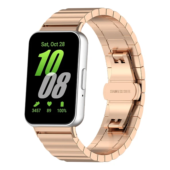 Samsung Galaxy Fit3 Uyumlu Metal Tek Sıra Çelik Kordon - Rose Gold