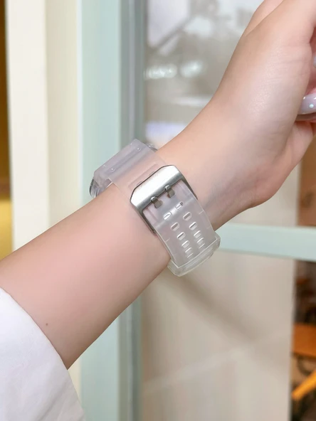 Apple Watch 41mm Silikon Spor Kordon - Buzlu Şeffaf - 5