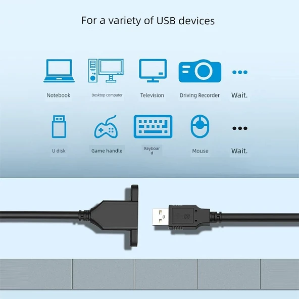 USB 2.0 Uzatma Kablosu - 0.3m - Klasik Erkek Dişi Yarım Kaplı - 5