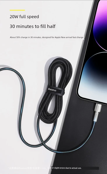 iPhone 15 için 50cm Siyah Örgülü USB Hızlı Şarj Kablosu - 6