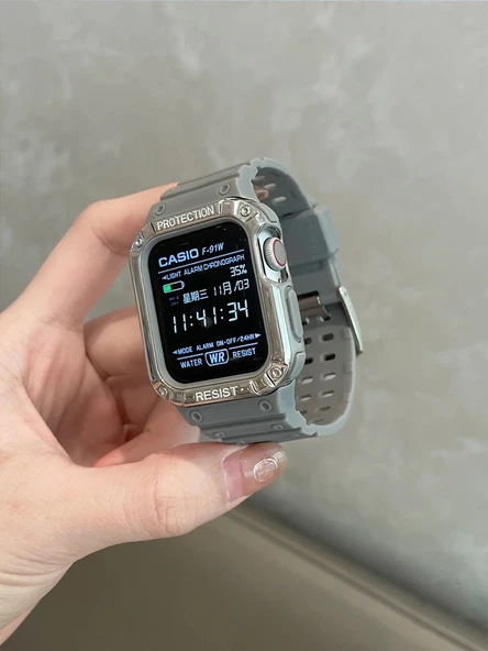 Apple Watch 38mm Silikon Spor Kordon - Gümüş Gri