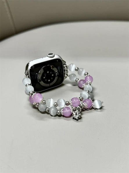 Beyaz Mor Kedi Gözü Boncuklu Apple Watch Kordonu - S10 (42mm) - 3