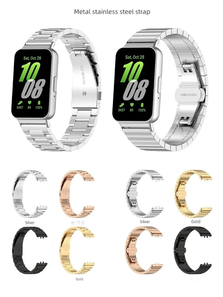 Samsung Galaxy Fit3 Uyumlu Metal Tek Sıra Çelik Kordon - Rose Gold - 3