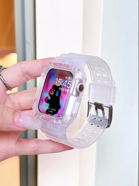Apple Watch 41mm Silikon Spor Kordon - Buzlu Şeffaf - 10