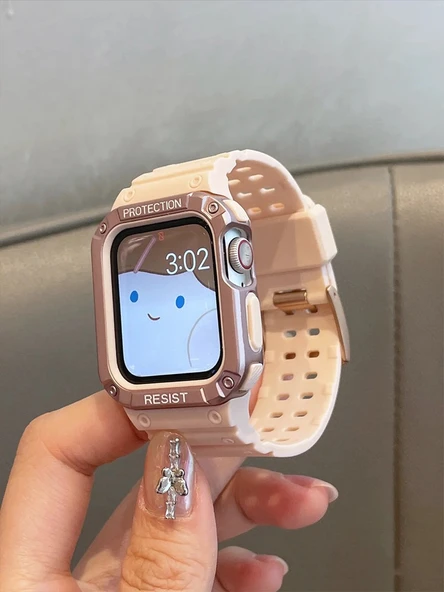 Apple Watch 42mm Silikon Spor Kordon - Kumlu Bej
