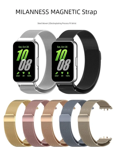 Samsung Galaxy Fit3 Uyumlu Metal Tek Sıra Çelik Kordon - Rose Gold - 2