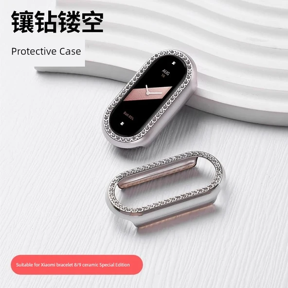 Xiaomi Bileklik 9 Seramik Özel Rose Gold Elmas Kaplama Yarım Kapak Kılıf - 3