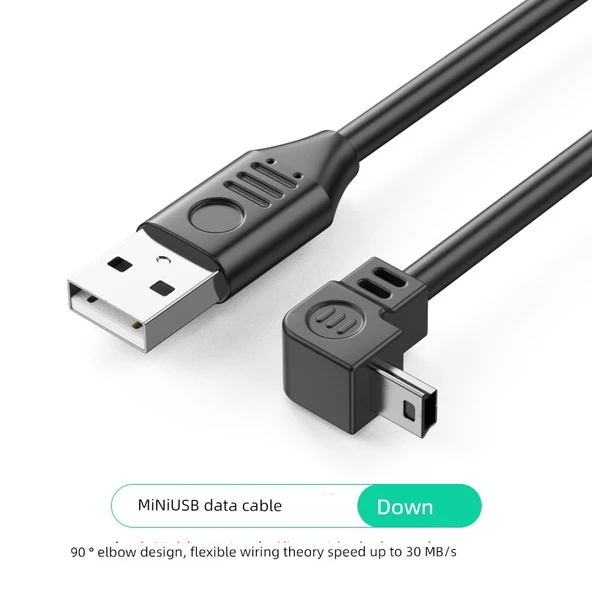 Mini USB Dirsekli Data Kablosu - 3m - Aşağı Bükümlü
