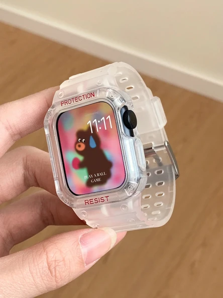 Apple Watch 44mm Silikon Spor Kordon - Buzlu Şeffaf