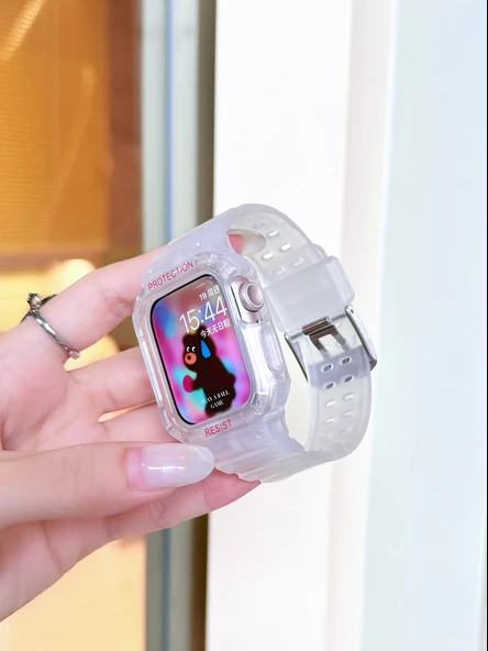Apple Watch 41mm Silikon Spor Kordon - Buzlu Şeffaf - 9